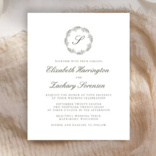 Papier Budget Olive Green Monogramme Wreath Script Mariag