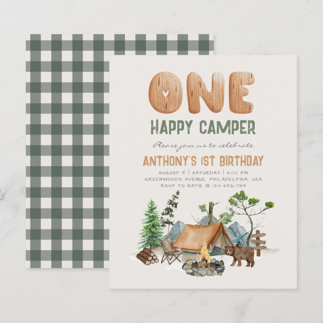 Papier Budget One Happy Camper Flannel 1er anniversaire (Devant / Derrière)