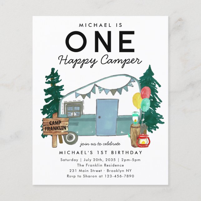 Papier Budget ONE Happy Camper Van Forest 1er anniversair (Devant)