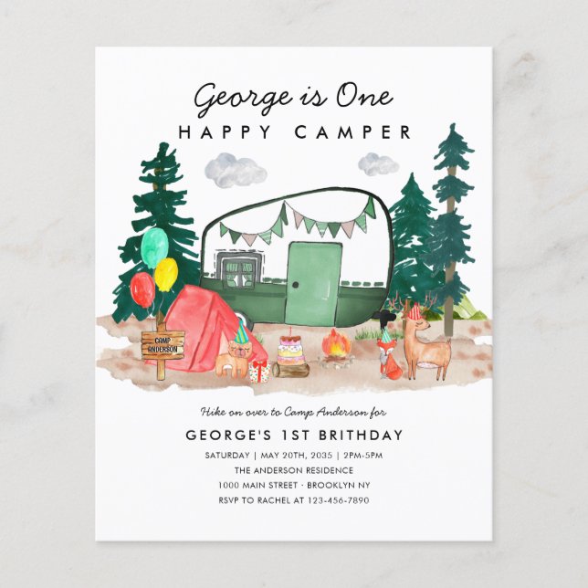 Papier Budget ONE Happy Camper Woods Camping 1er annivers (Devant)