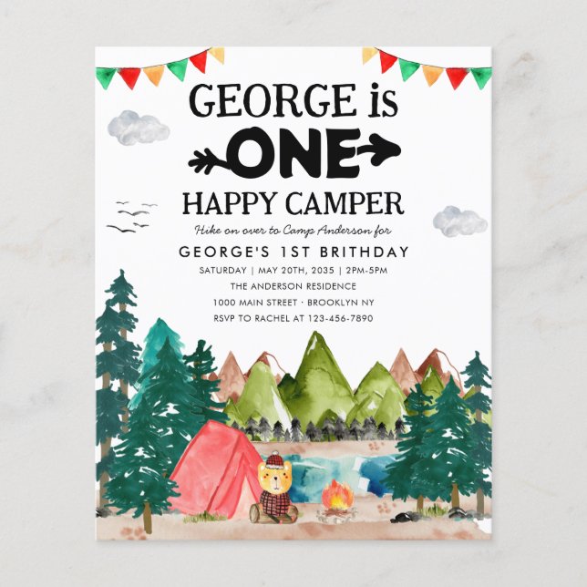 Papier Budget ONE Happy Camper Woods Camping 1er annivers (Devant)