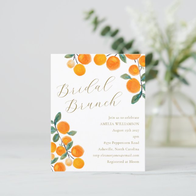 Papier Budget Orange Agrumes Fruit Invitation de Brunch (Debout devant)