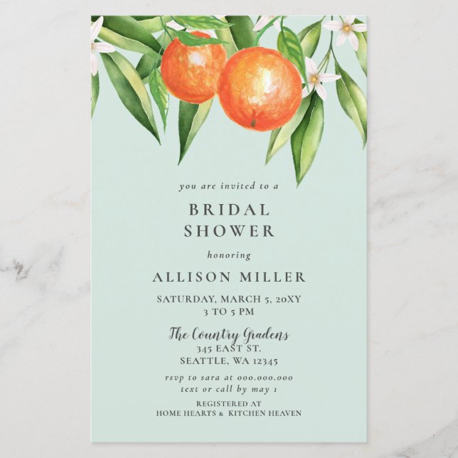 Papier Budget Orange Citrus nuptiale douche Invitation (Devant)