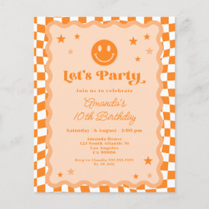 Papier Budget Orange Happy Face À damiers Anniversaire In