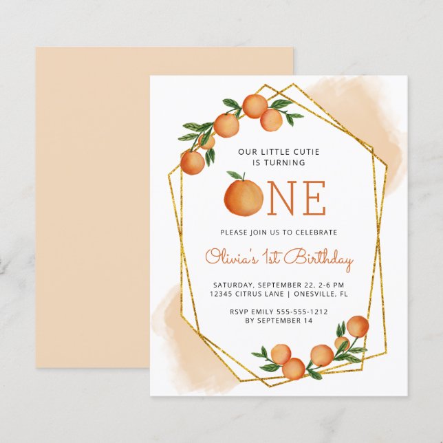 Papier Budget Orange Little Cutie 1er Invitation annivers (Devant / Derrière)