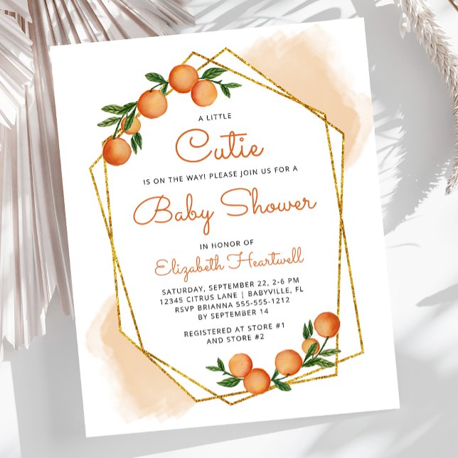 Papier Budget Orange Little Cutie Baby shower Invitation (Créateur téléchargé)