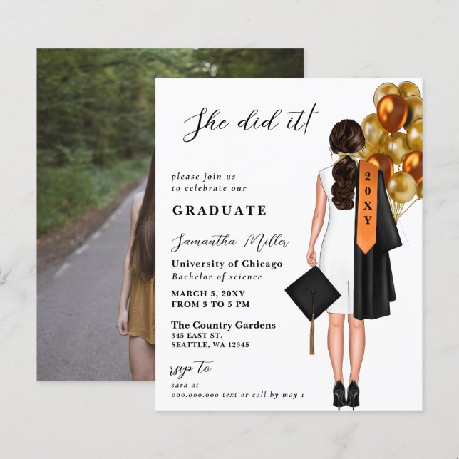 Papier Budget Orange Simple Photo Elle L'A Fait Diplôme (Devant / Derrière)