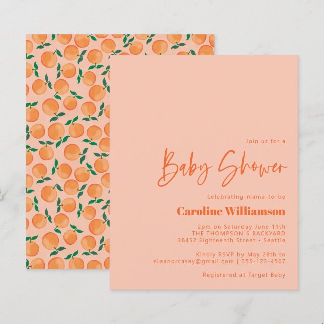 Papier Budget Oranges Fruit Aquarelle Baby shower rose (Devant / Derrière)