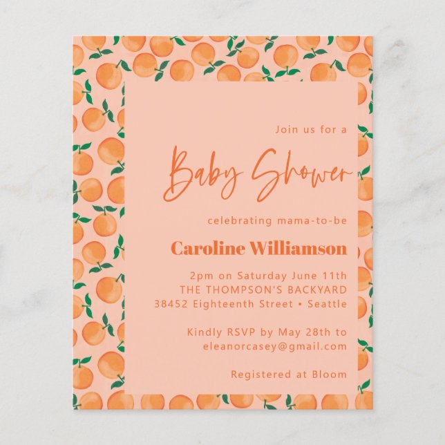 Papier Budget Oranges Fruit Cute Baby shower Invitation (Devant)