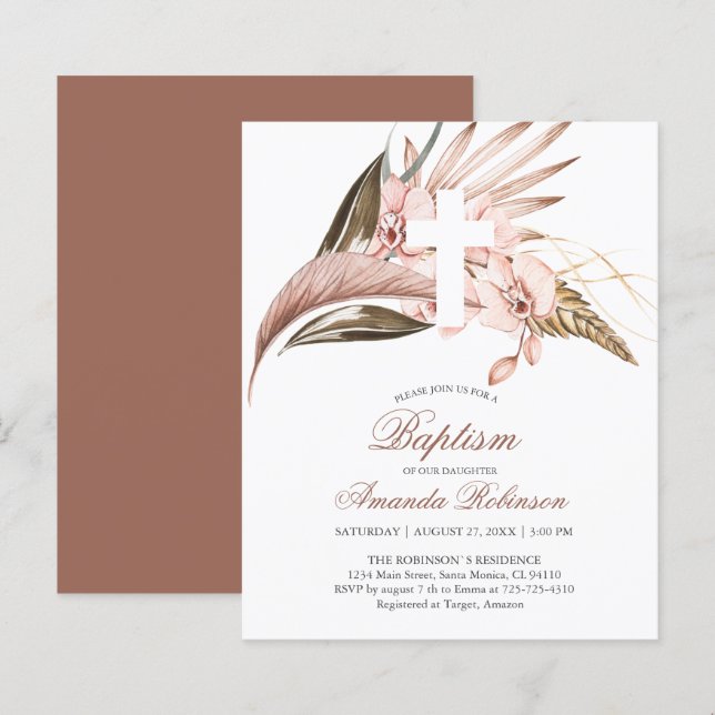 Papier Budget Orchidée Pampas Grass Terracotta Invitation (Devant / Derrière)