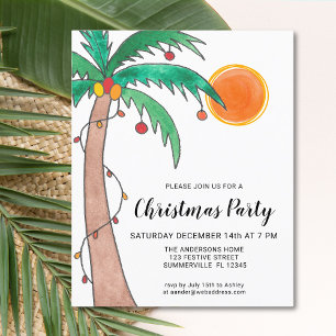 Papier Budget Palm Tree Sun Christmas Party Invitation