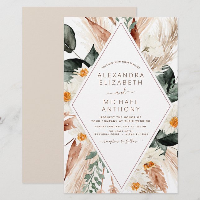 Papier Budget Pampas Boho Eucalyptus Mariage (Devant / Derrière)