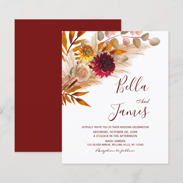 Papier Budget Pampas Grass automne Foliage Mariage Invita (Devant / Derrière)