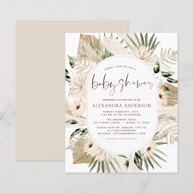 Papier Budget Pampas Grass Baby shower Boho Eucalyptus (Devant / Derrière)