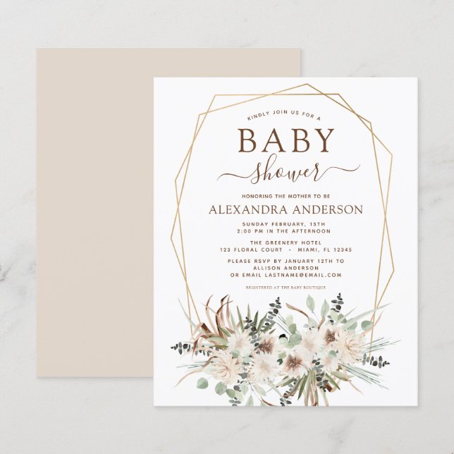 Papier Budget Pampas Grass Baby shower Boho Eucalyptus (Devant / Derrière)