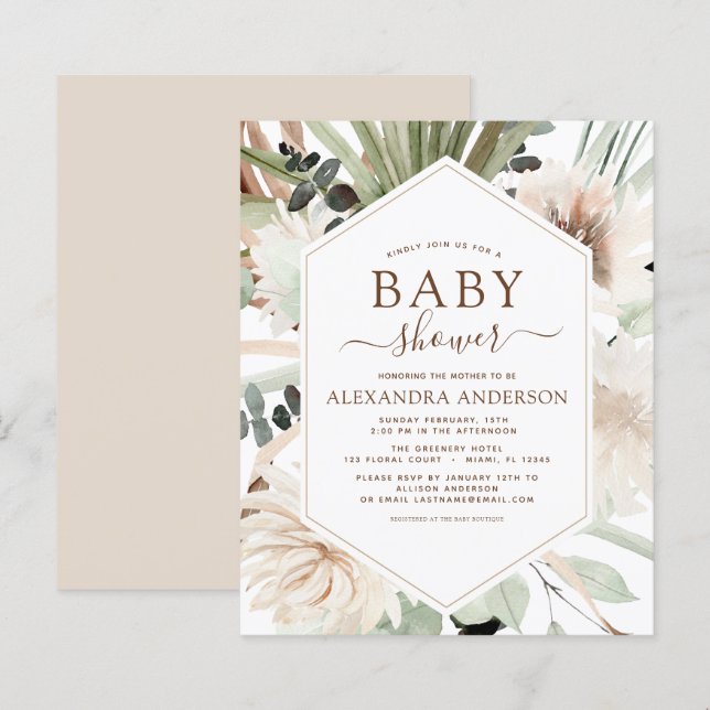 Papier Budget Pampas Grass Baby shower Boho Eucalyptus (Devant / Derrière)