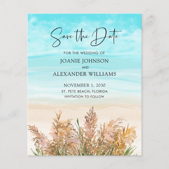 Papier Budget Pampas Grass Beach Wedding Enregistrer la d (Devant)
