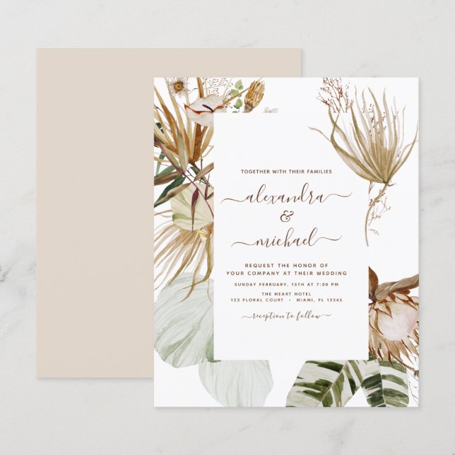 Papier Budget Pampas Grass Bohème Bohème Mariage Tropical (Devant / Derrière)