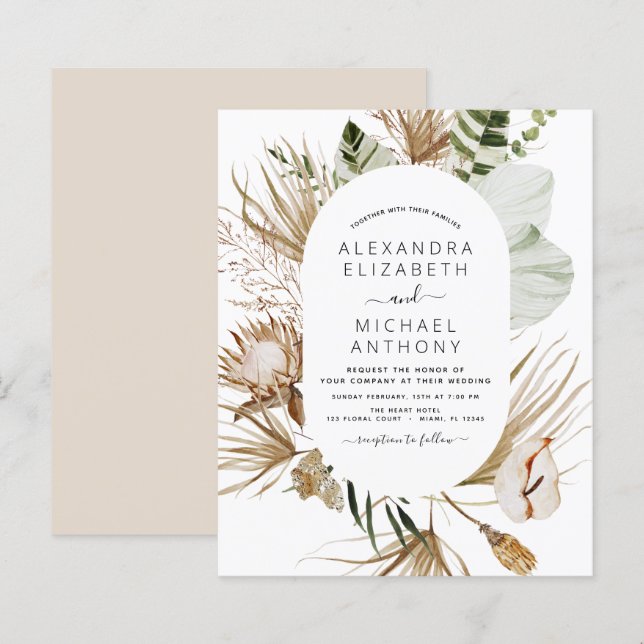 Papier Budget Pampas Grass Bohemian Eucalyptus Mariage (Devant / Derrière)