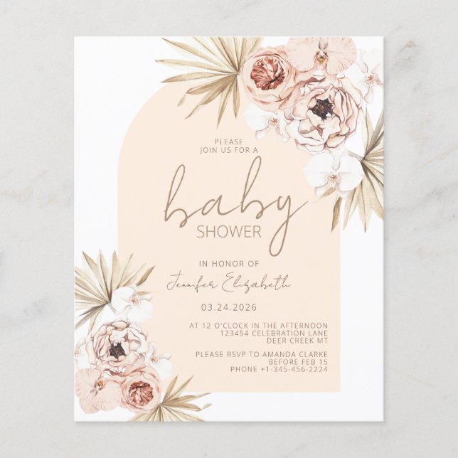 Papier Budget Pampas Grass Boho Baby shower bohème (Devant)