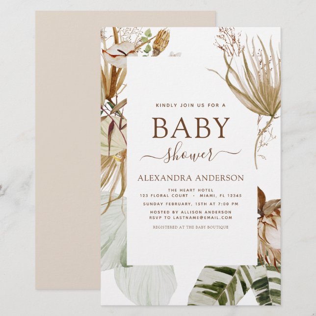 Papier Budget Pampas Grass Boho Baby shower tropical (Devant / Derrière)
