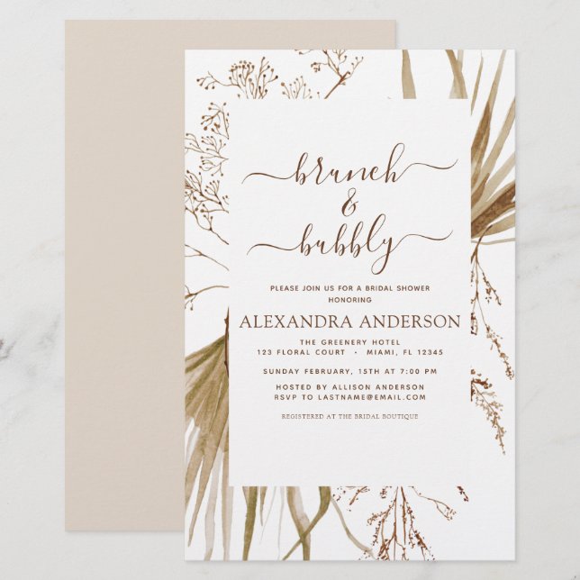 Papier Budget Pampas Grass Boho Brunch & Bubbly (Devant / Derrière)