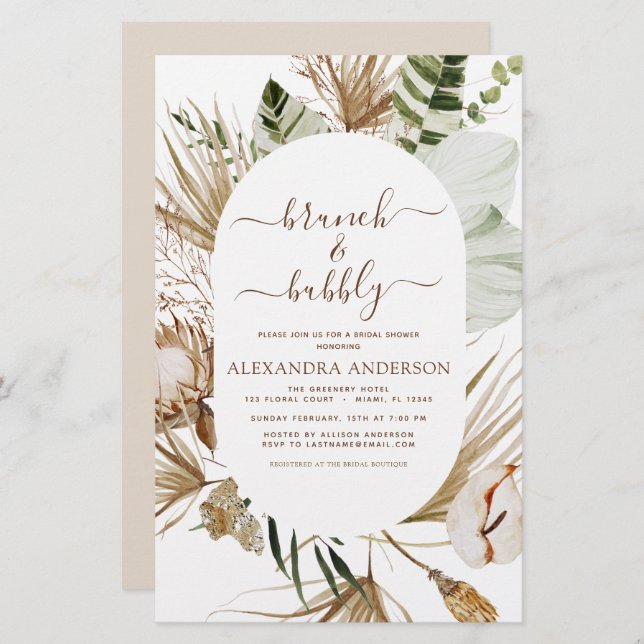 Papier Budget Pampas Grass Boho Brunch & Bubbly (Devant / Derrière)
