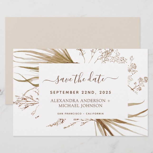 Papier Budget Pampas Grass Boho Enregistrer la date (Devant / Derrière)