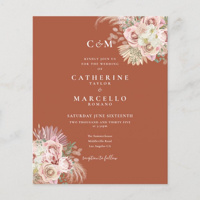 Papier Budget Pampas Grass Photo Monogramme Mariage Invit (Devant)