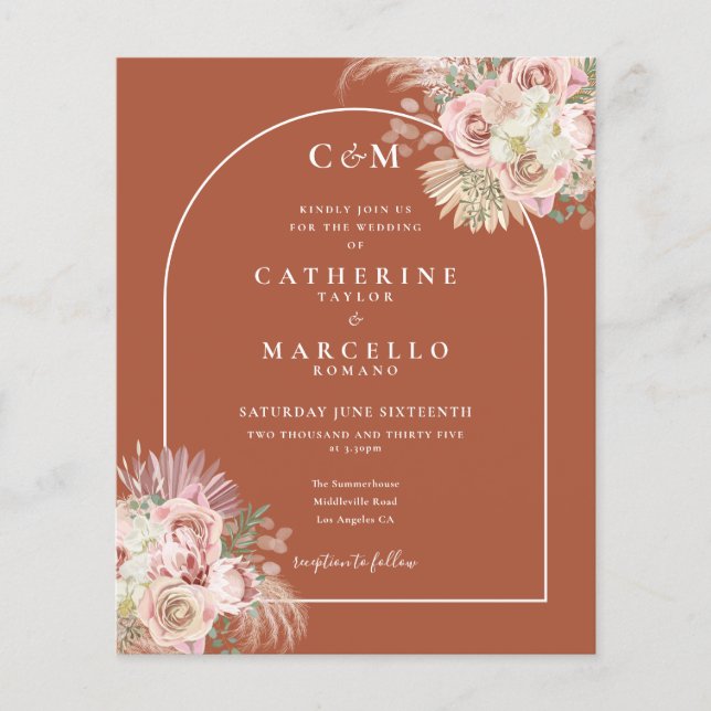 Papier Budget Pampas Grass Photo Monogramme Mariage Invit (Devant)