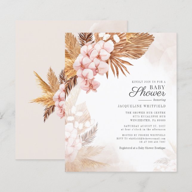 Papier Budget Pampas Grass rose Baby shower Floral Palm (Devant / Derrière)