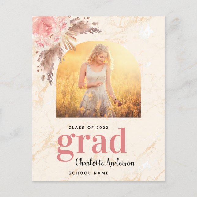 Papier Budget pampas herbe blush graduation faire-part (Devant)