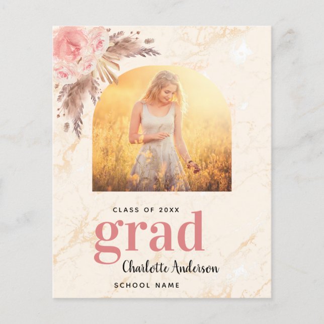Papier Budget pampas herbe blush graduation merci (Devant)