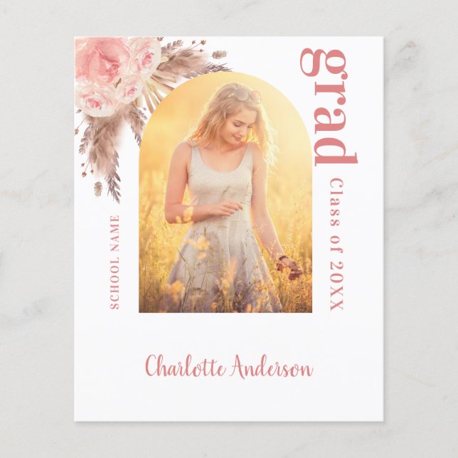 Papier Budget pampas herbe blush graduation merci (Devant)