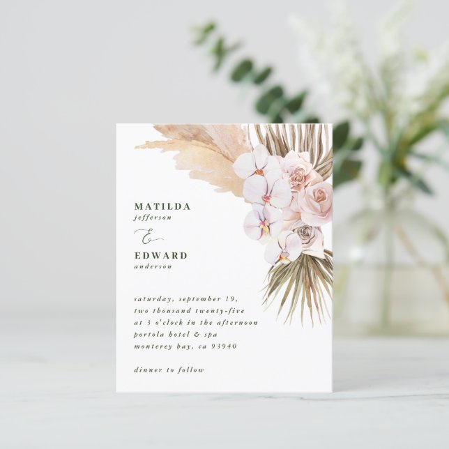 Papier budget pampas herbe faire-part de mariage rustique (Debout devant)
