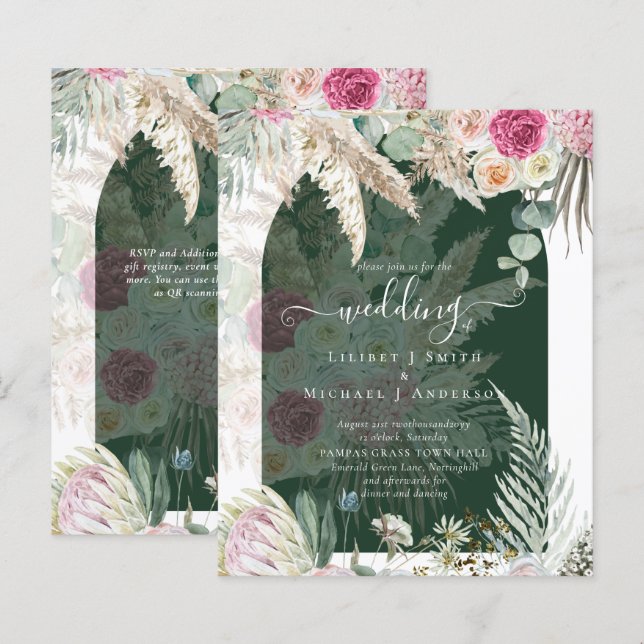 Papier BUDGET Pampas Rose Floral Mariage (Devant / Derrière)