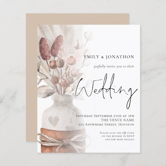 Papier Budget Pampas Superposition Grass QR Code Mariage  (Devant / Derrière)