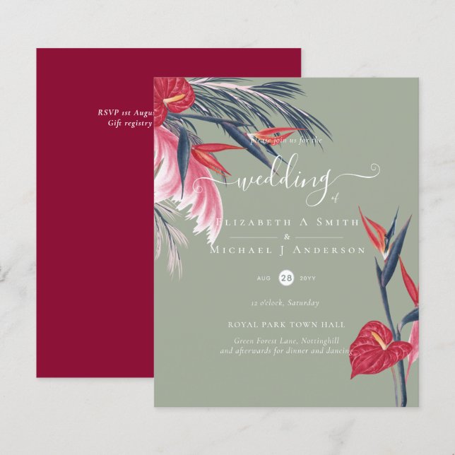 Papier BUDGET Pampas Tropical Grass Marine Berry Mariage (Devant / Derrière)