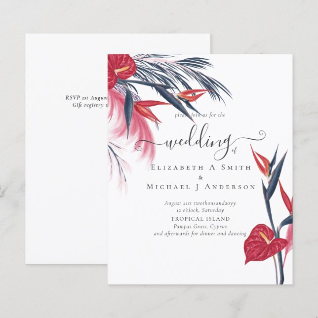 Papier BUDGET Pampas Tropical Grass Marine Berry Mariage (Devant / Derrière)