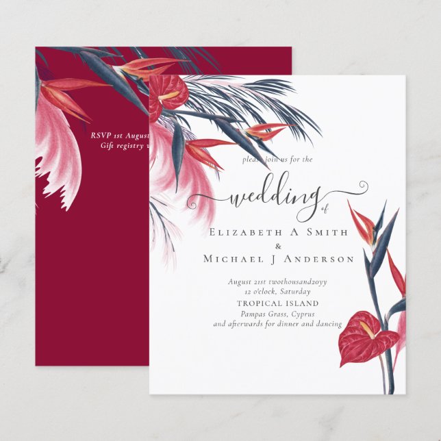 Papier BUDGET Pampas Tropical Grass Marine Berry Mariage (Devant / Derrière)