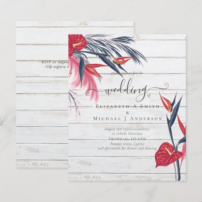 Papier BUDGET Pampas Tropical Grass Marine Berry Mariage (Devant / Derrière)
