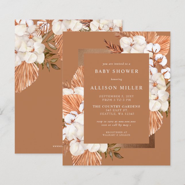 Papier Budget Pampas Unisex Baby shower Invitation (Devant / Derrière)