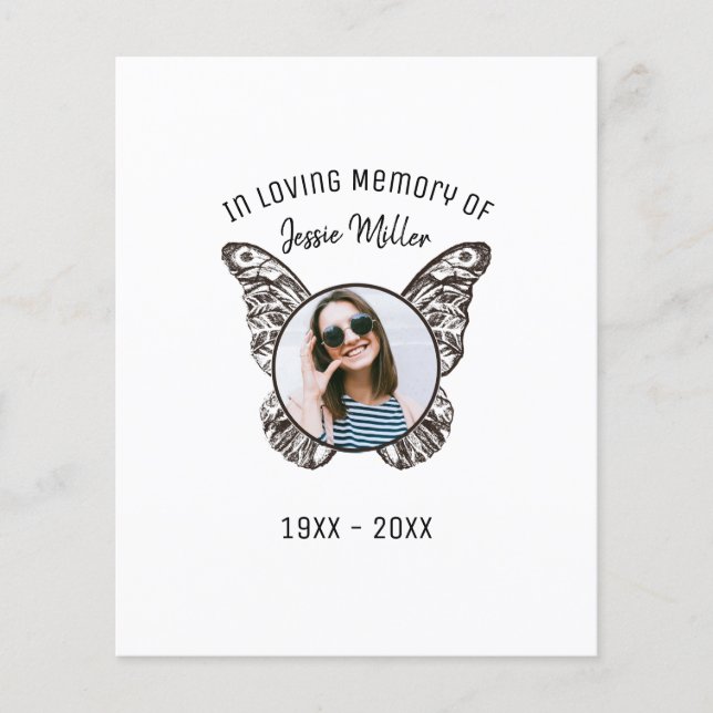 Papier Budget Papillon ailes Photo Memorial Invitation (Devant)