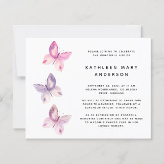 Papier BUDGET Papillon Célébration de la vie Invitation