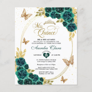 Papier BUDGET Papillon Vert Floral Or Quinceanera