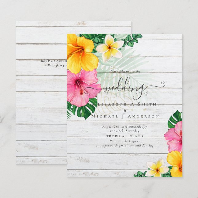 Papier BUDGET Paradis tropical Plage Mariage Florales (Devant / Derrière)