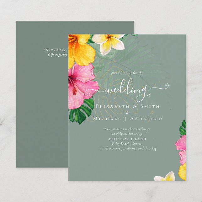 Papier BUDGET Paradis tropical Plage Mariage Florales (Devant / Derrière)