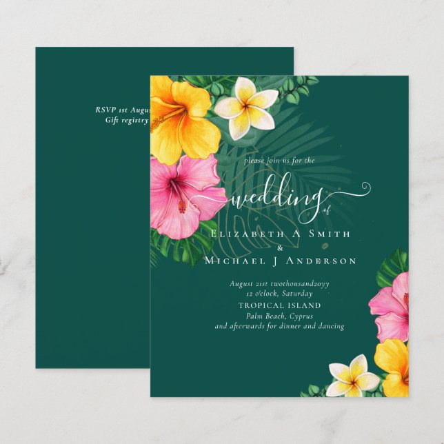 Papier BUDGET Paradis tropical Plage Mariage Florales (Devant / Derrière)