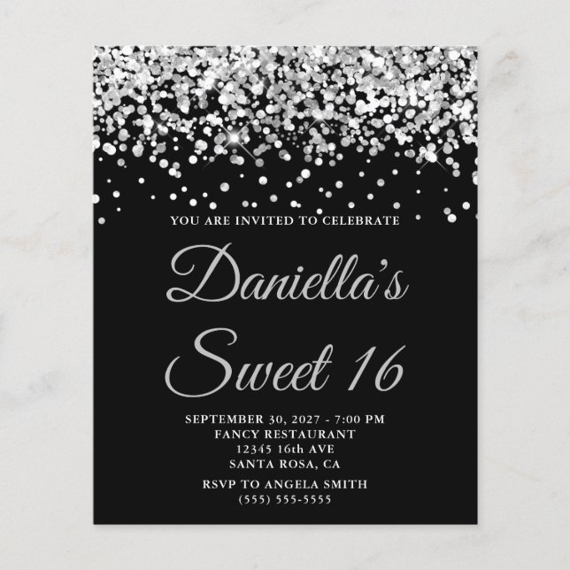 Papier Budget Parties scintillant argent Black Sweet 16 I (Devant)