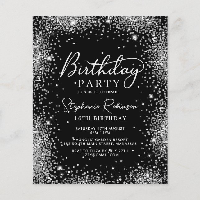 Papier Budget Parties scintillant argent noir 16e anniver (Devant)
